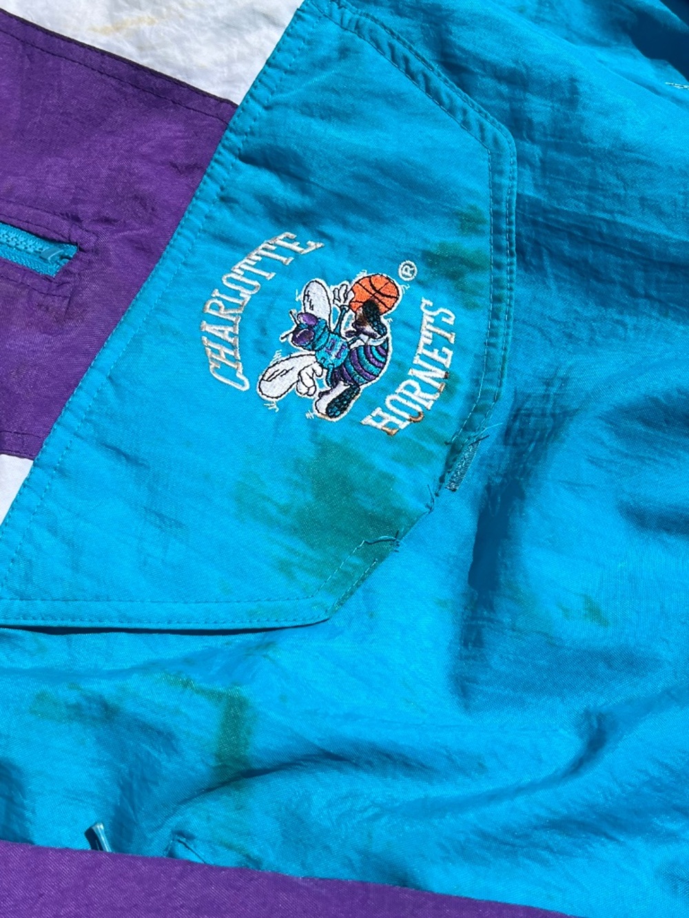 Vintage 1990s Charlotte Hornets Starter Jacket Large Teal NBA Authentics Jacket - Picture 5 of 9